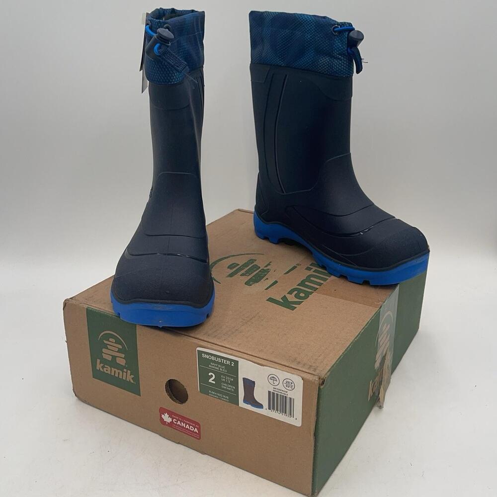 Kamik Snobuster 2 Snow Boots Kids Size 2 Navy Blue Waterproof Pull On Mid Calf